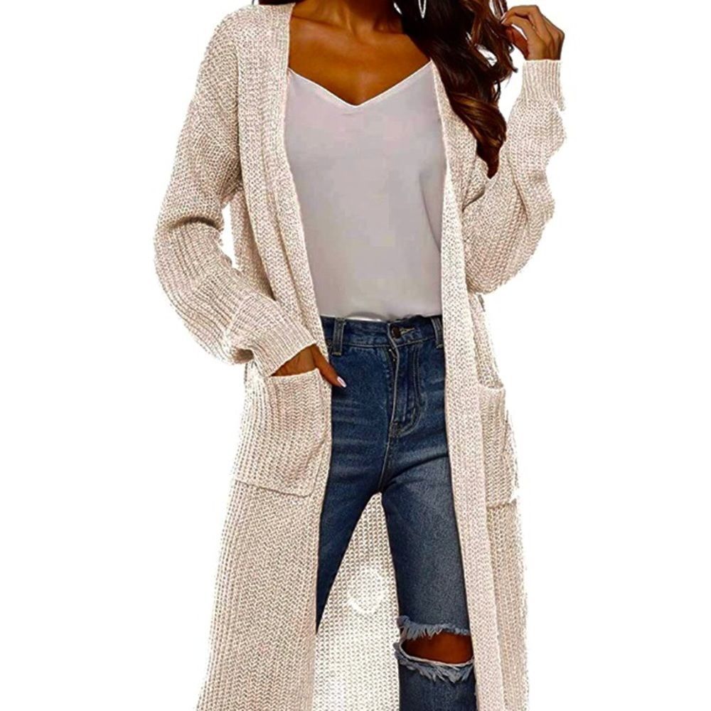 Cream/White Long sleeve Knit Cardigan w/ pockets